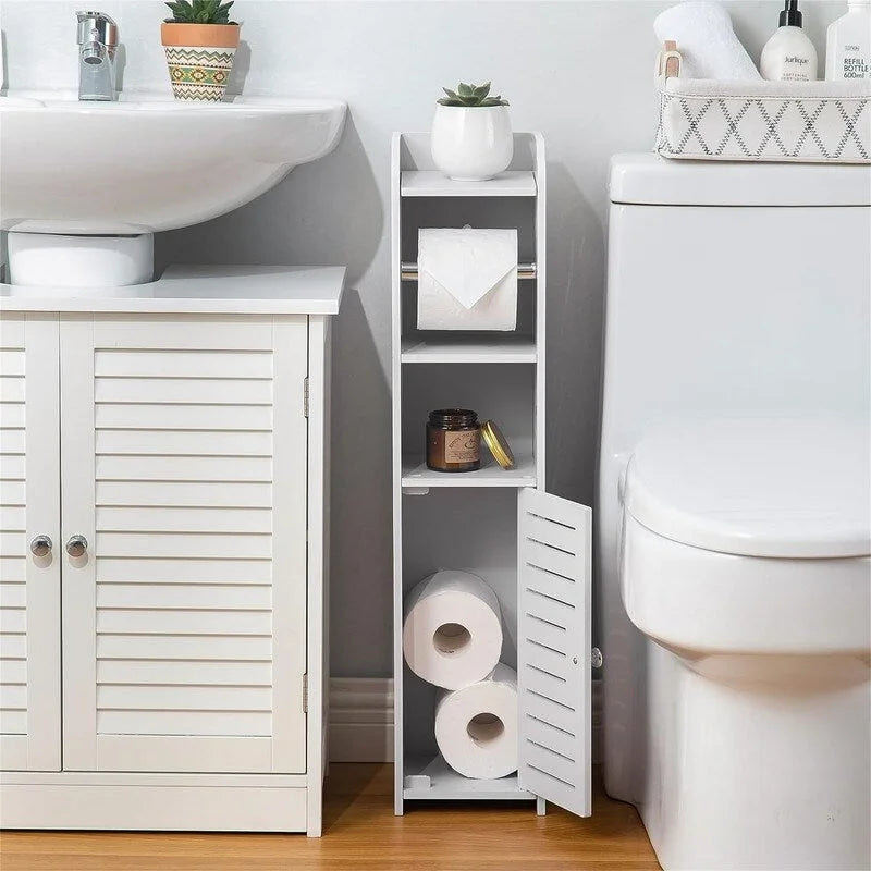 Toilet Paper Holder Stand Bathroom Storage Cabinet Beside Toilet Storage for Small Bathroom - 6.7D x 6.7W x 30H