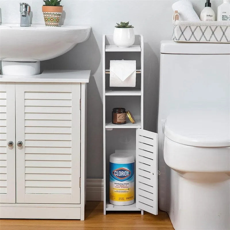 Toilet Paper Holder Stand Bathroom Storage Cabinet Beside Toilet Storage for Small Bathroom - 6.7D x 6.7W x 30H