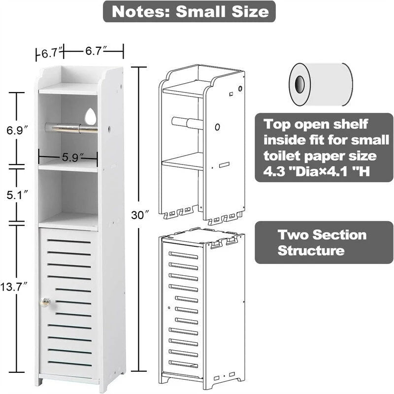 Toilet Paper Holder Stand Bathroom Storage Cabinet Beside Toilet Storage for Small Bathroom - 6.7D x 6.7W x 30H