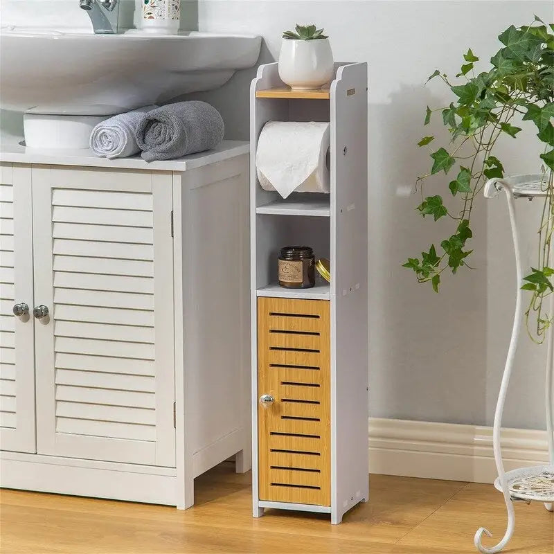 Toilet Paper Holder Stand Bathroom Storage Cabinet Beside Toilet Storage for Small Bathroom - 6.7D x 6.7W x 30H