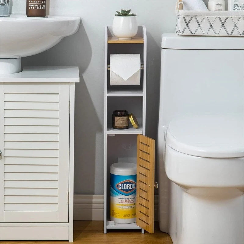 Toilet Paper Holder Stand Bathroom Storage Cabinet Beside Toilet Storage for Small Bathroom - 6.7D x 6.7W x 30H