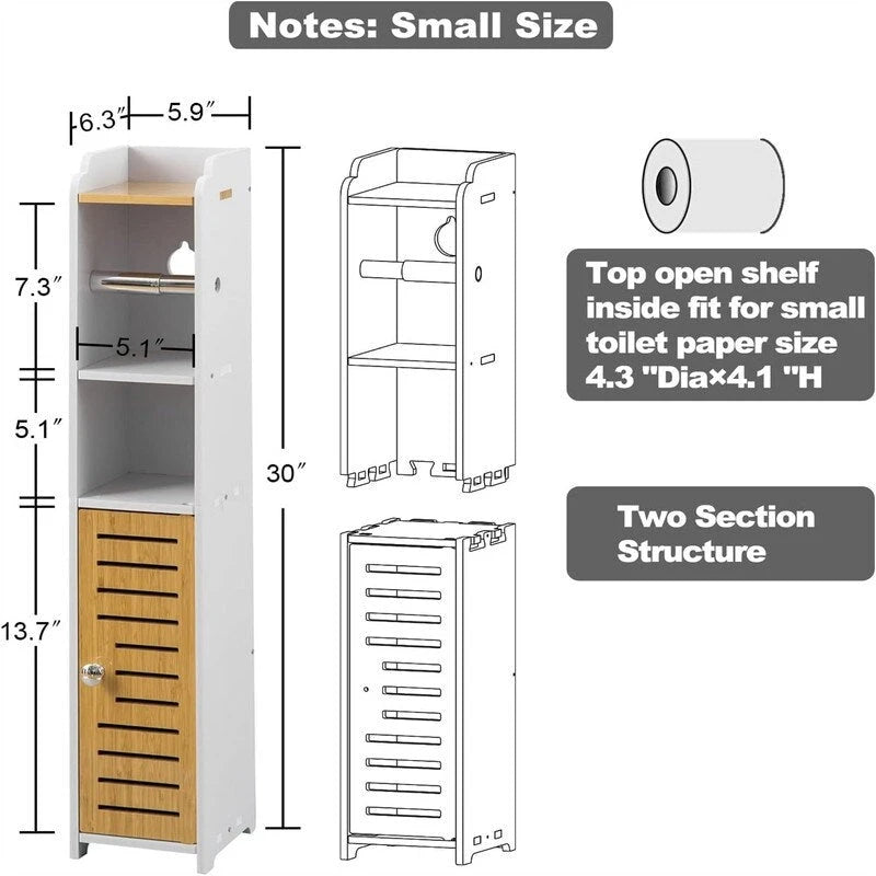 Toilet Paper Holder Stand Bathroom Storage Cabinet Beside Toilet Storage for Small Bathroom - 6.7D x 6.7W x 30H