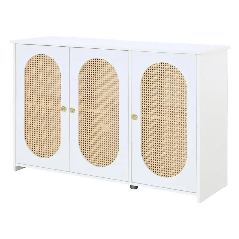 Retro 3-Door Sideboard with Rattan Doors and Metal Handles