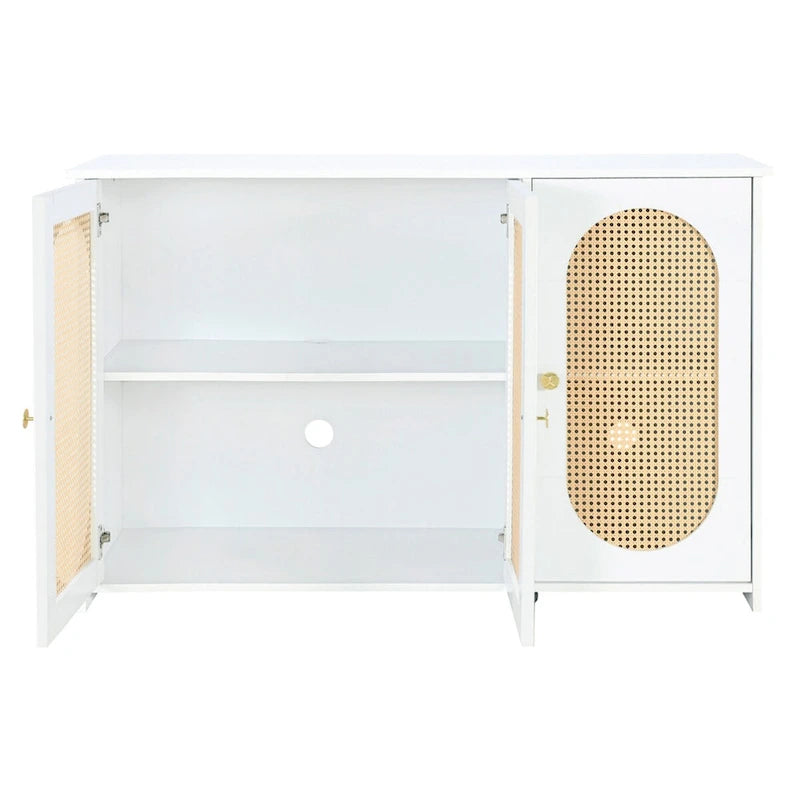 Retro 3-Door Sideboard with Rattan Doors and Metal Handles