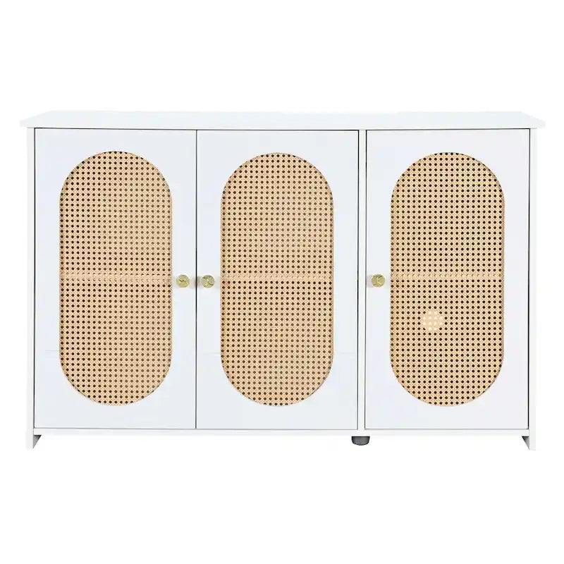 Retro 3-Door Sideboard with Rattan Doors and Metal Handles