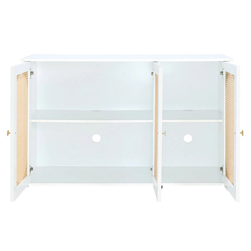 Retro 3-Door Sideboard with Rattan Doors and Metal Handles