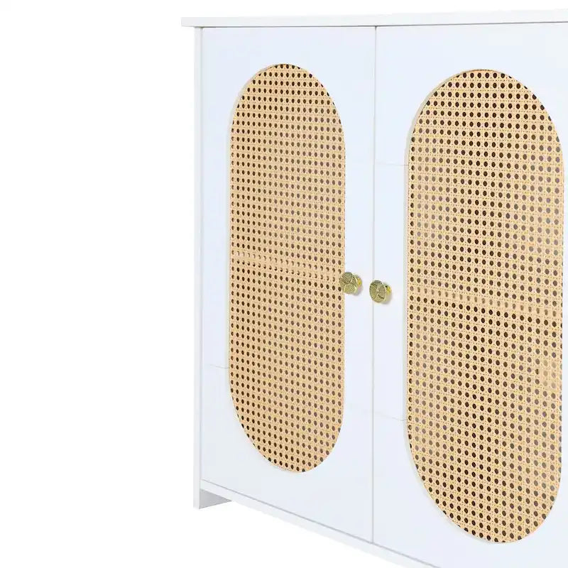 Retro 3-Door Sideboard with Rattan Doors and Metal Handles