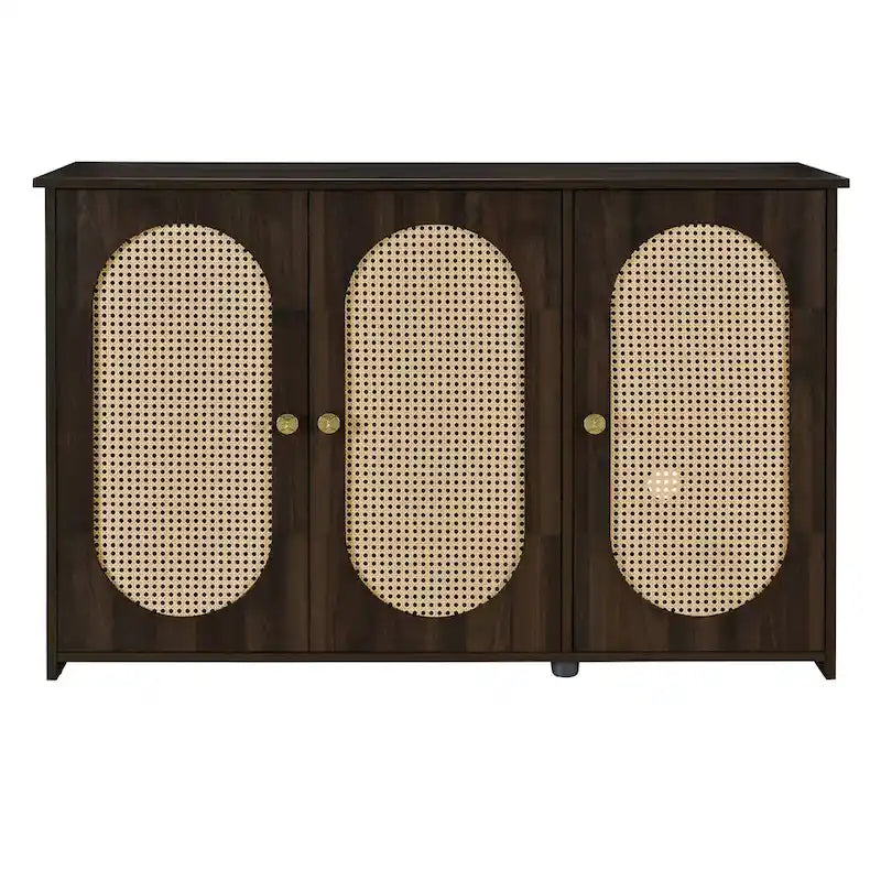 Retro 3-Door Sideboard with Rattan Doors and Metal Handles
