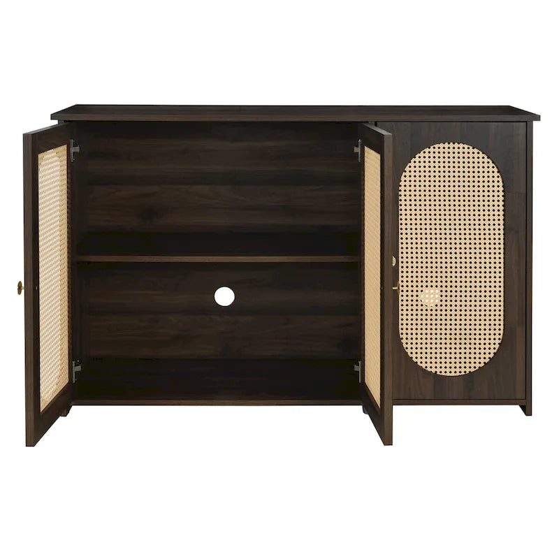 Retro 3-Door Sideboard with Rattan Doors and Metal Handles
