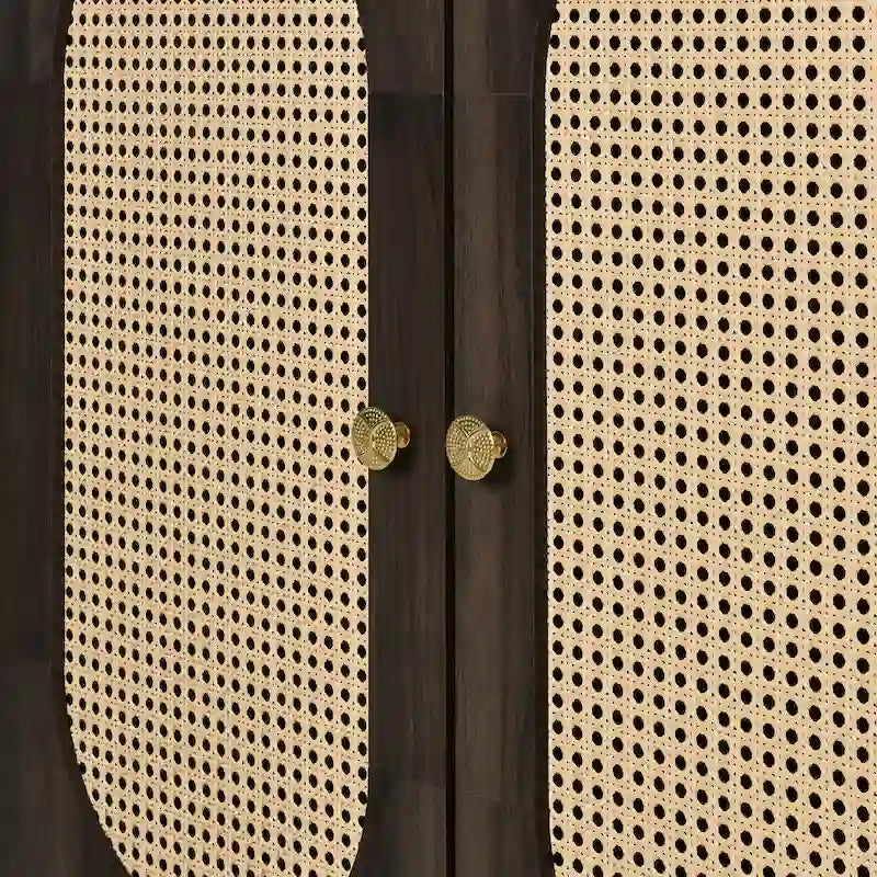 Retro 3-Door Sideboard with Rattan Doors and Metal Handles