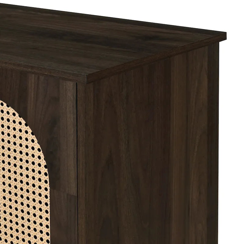 Retro 3-Door Sideboard with Rattan Doors and Metal Handles